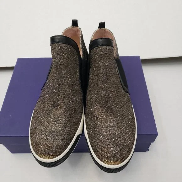 New Stuart Weitzman Shoes Sneakers Metallic Gold Silver Black Flat Slip 9.5 - Picture 4 of 16